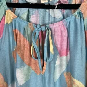 Perch Plus Size Blue Spring Summer Colorful Pastel Flutter Sleeve Blouse Size 1X